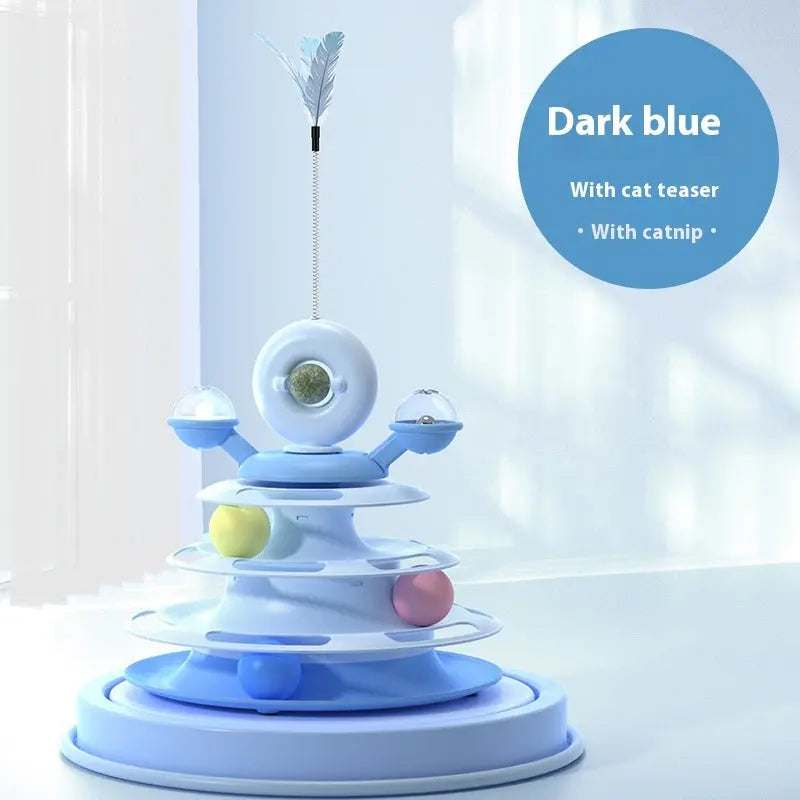 4 Levels Cat Toy Tower Turntable Roller Balls Toys Interactive Intelligence Pets Toys Training Track Puzzle Funny Games Accessories Pet Products KuroshiroOnline