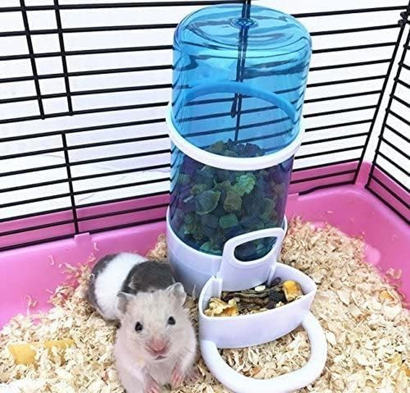 Automatic Small Animal Feeder, Gravity Food Dispenser with Holder for Hamster Bird Pigeon Parrot Mini Hedgehog, Cage Hanging Feeding Device (5.90X2.83X6.10In)