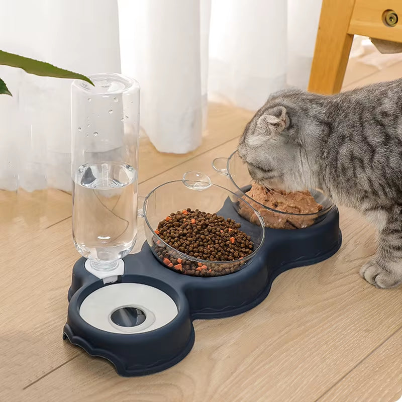 Pet Cat Automatic Feeder Plastic 3-In-1 Dog Food Bowl