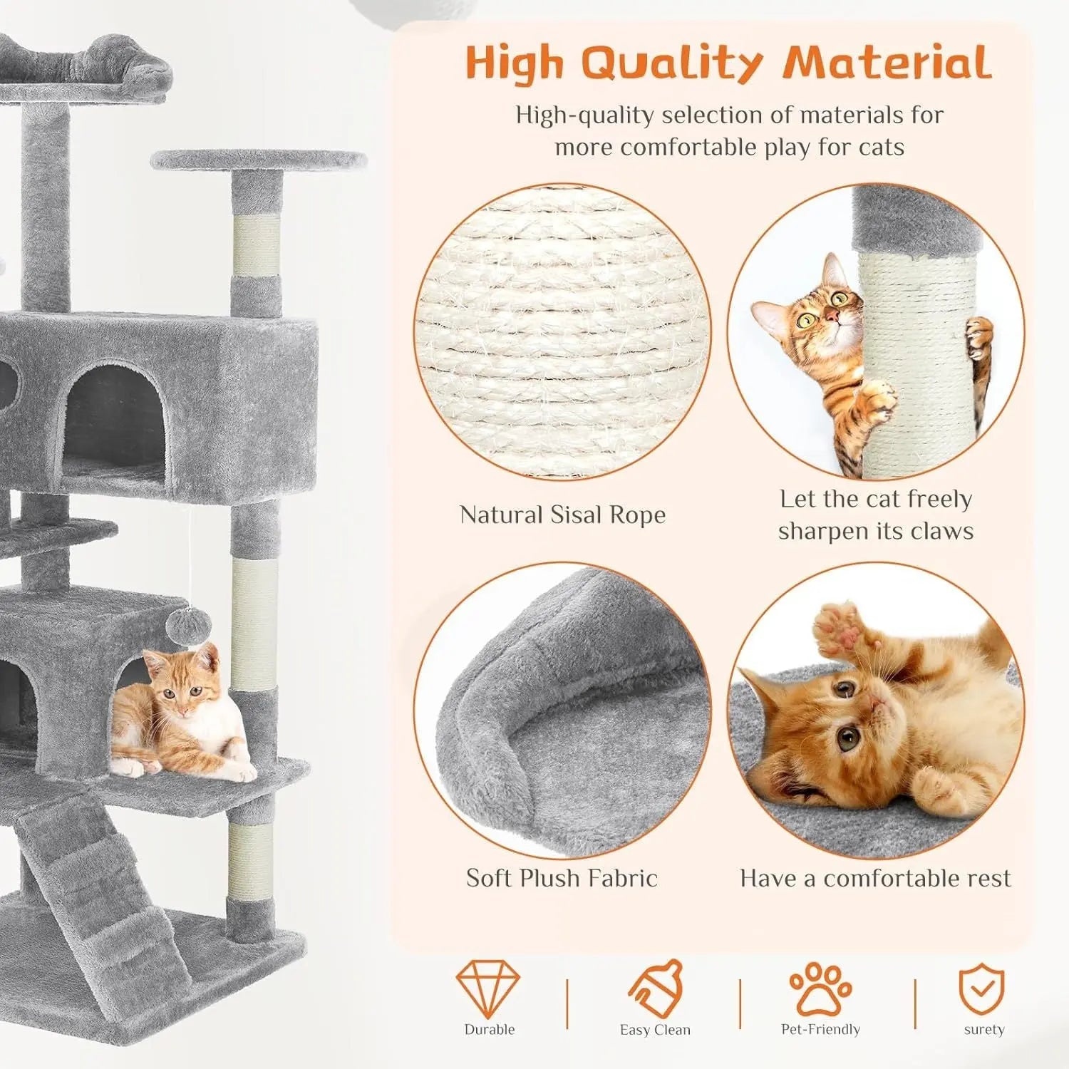 54 -Cat Tree Tower - Multi-level With Sisal Grab Post, Indoor Apartment With Ladder, Plush Toys, Rest And Play KuroshiroOnline
