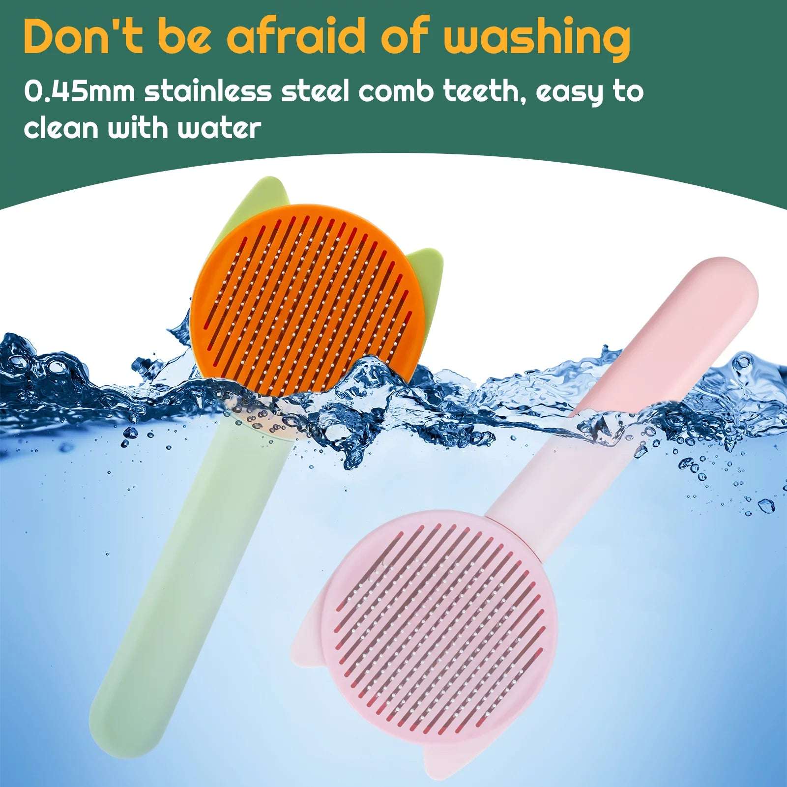 2 Pcs Cat Brush with Release Button, Pet Brush, Self-Cleaning Sliker Brush with One Click, Grooming Brush for Cat Dog (Pink+Green)