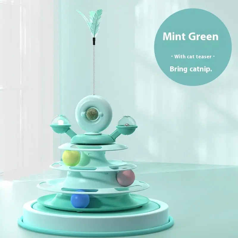 4 Levels Cat Toy Tower Turntable Roller Balls Toys Interactive Intelligence Pets Toys Training Track Puzzle Funny Games Accessories Pet Products KuroshiroOnline