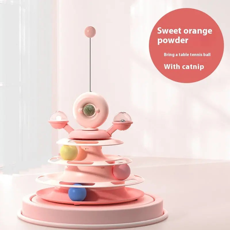 4 Levels Cat Toy Tower Turntable Roller Balls Toys Interactive Intelligence Pets Toys Training Track Puzzle Funny Games Accessories Pet Products KuroshiroOnline