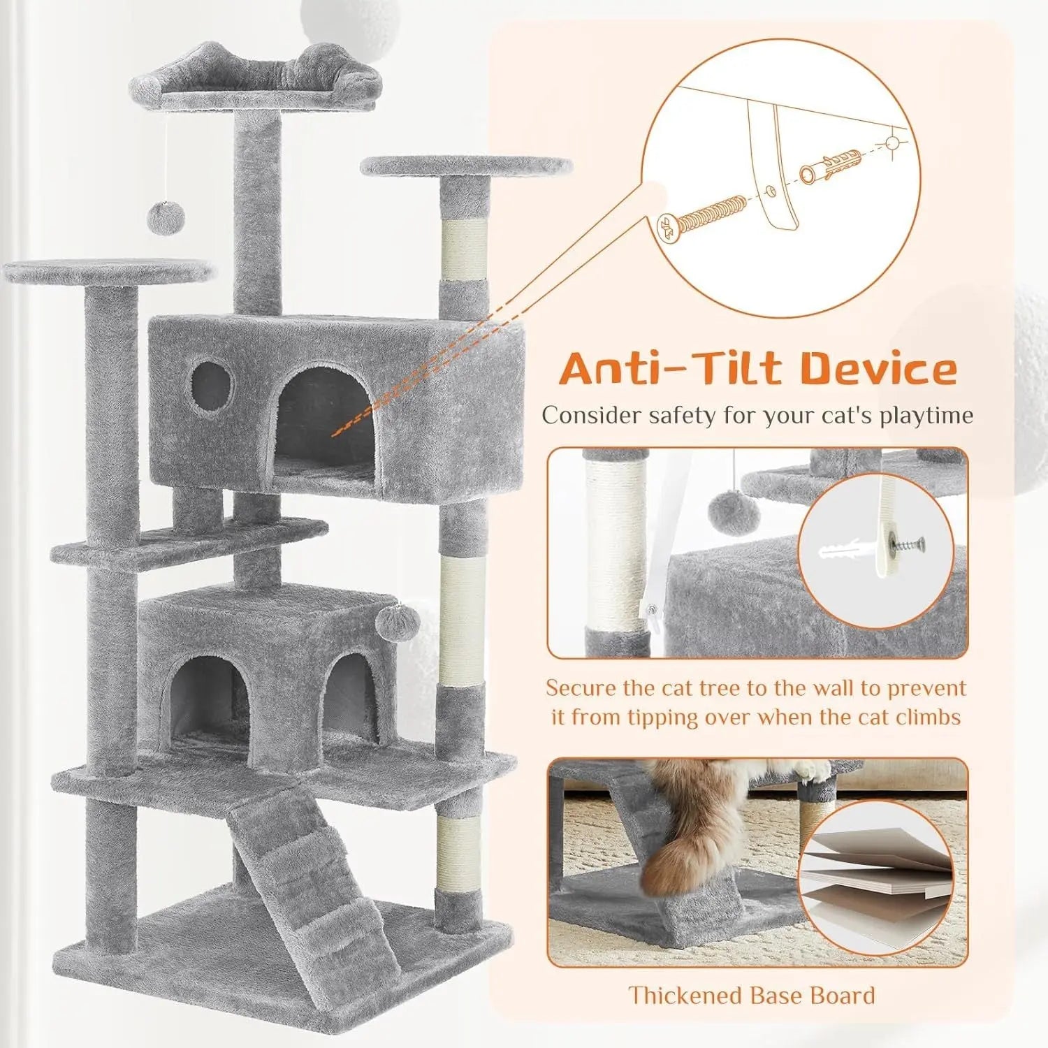 54 -Cat Tree Tower - Multi-level With Sisal Grab Post, Indoor Apartment With Ladder, Plush Toys, Rest And Play KuroshiroOnline