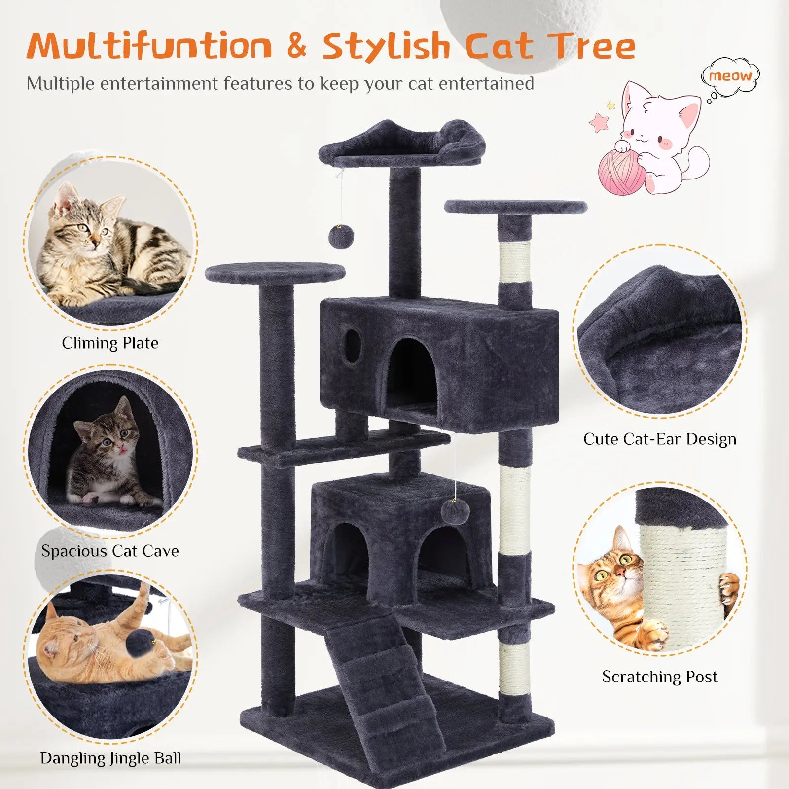 Multi Functional Cat Treehouse Cat Climbing Frame KuroshiroOnline
