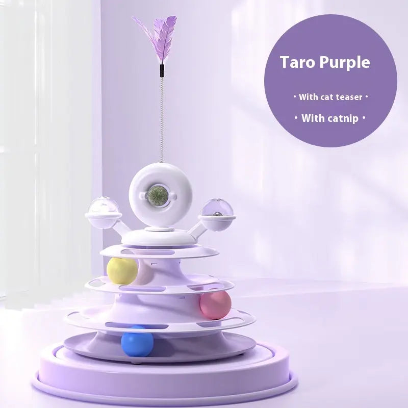 4 Levels Cat Toy Tower Turntable Roller Balls Toys Interactive Intelligence Pets Toys Training Track Puzzle Funny Games Accessories Pet Products KuroshiroOnline