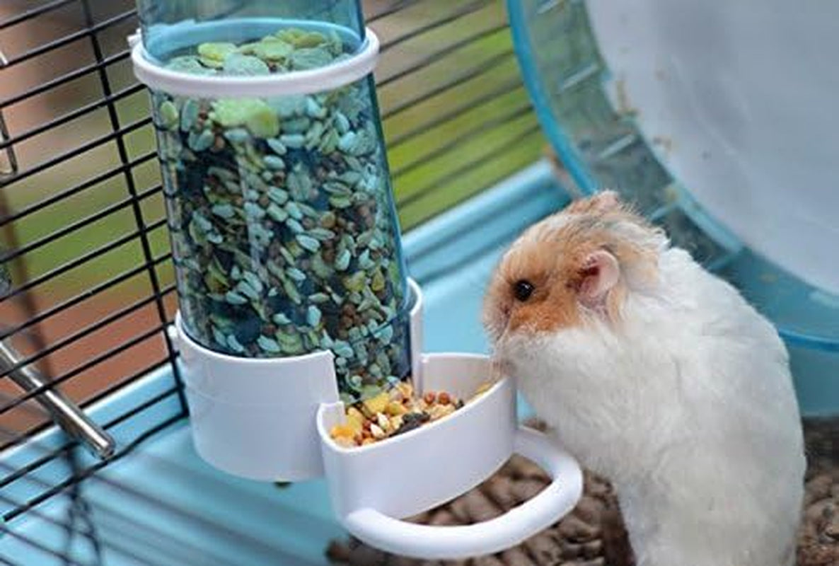 Automatic Small Animal Feeder, Gravity Food Dispenser with Holder for Hamster Bird Pigeon Parrot Mini Hedgehog, Cage Hanging Feeding Device (5.90X2.83X6.10In)