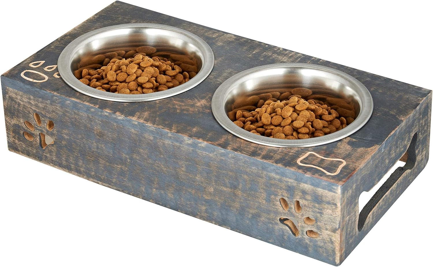 Pet Feeder | Raised Pet Bowl | Wooden Elevated Dog and Cat Pet Feeder | Elevated Dog Cat Food and Water Bowls Stand Feeder with 2 Stainless Steel Bowls | Pet Elevated Feeder | Pet Food Feeder